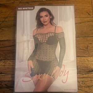 Black Chemise with Sheer Panel and Off-the-Shoulder Design